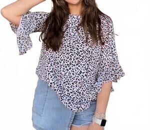 NEW MULTIPLES animal print top in blush